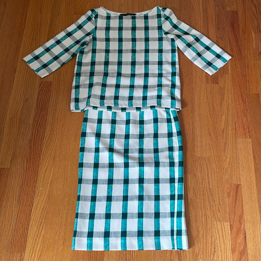 Zara Gingham Pencil Skirt + Top Set